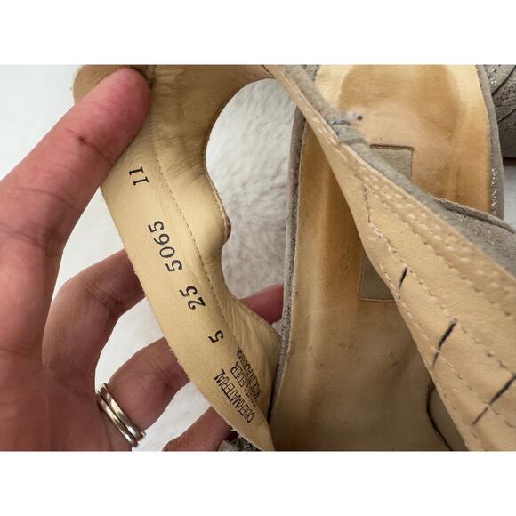 Paul Green Taupe Leather Peep Toe Stacked Heel Sandals Women’s 11 - Picture 5 of 8